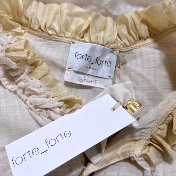 Forte Forte Ruffle-neck Half-button Boho Blouse Size S in Ivory NWT - Picture 13 of 15